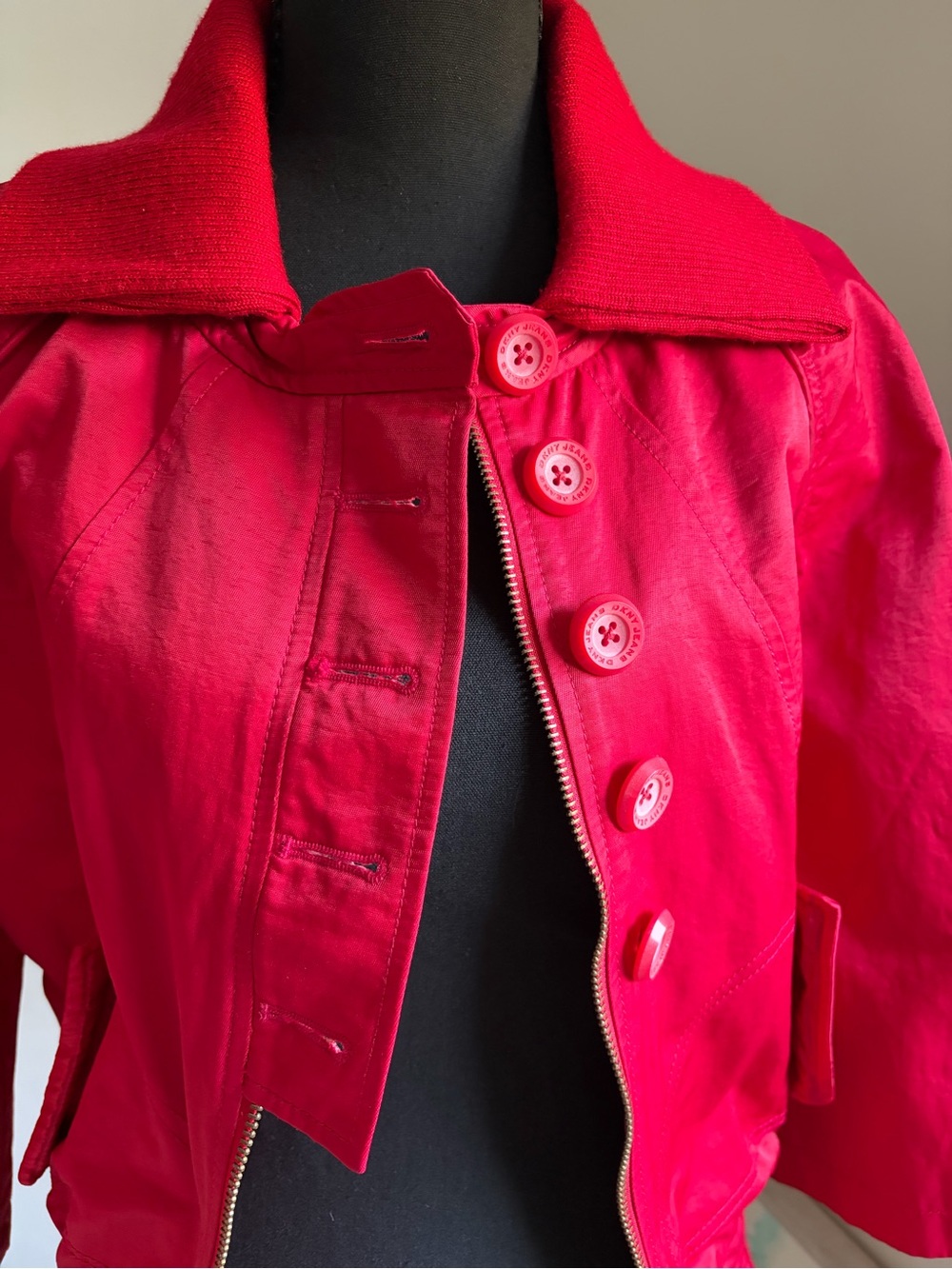 DKNY Red Button-Front Bomber Jacket
